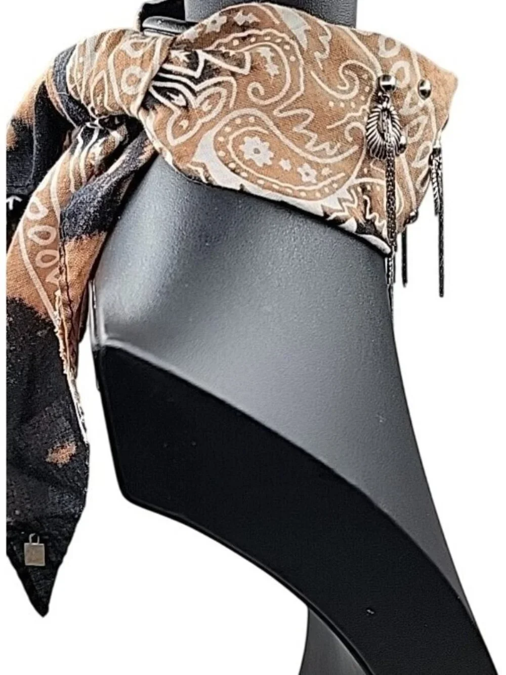 Dannijo Bandana Necklace Black Brown Print Silver Studs Fringe Boho Festival - Picture 9 of 13